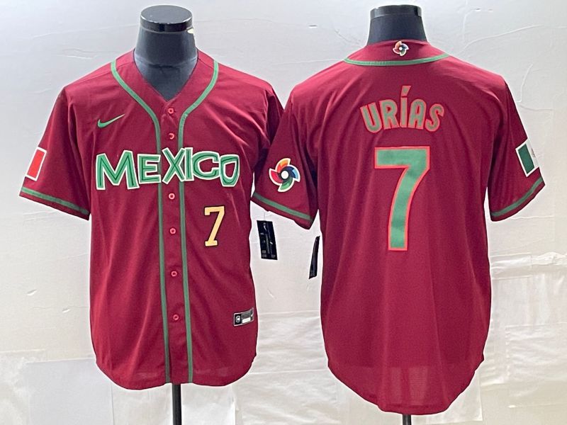 Men 2023 World Cub Mexico #7 Urias Red green Nike MLB Jersey5